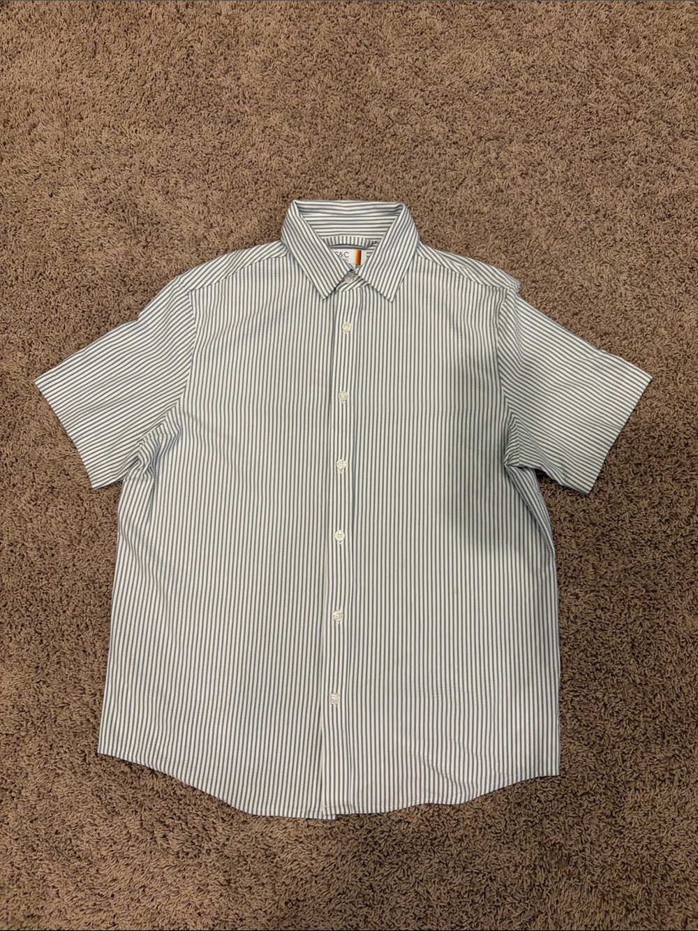 C&C California Men's Short Sleeve Button-Down Shirt - White & Blue Stripes
